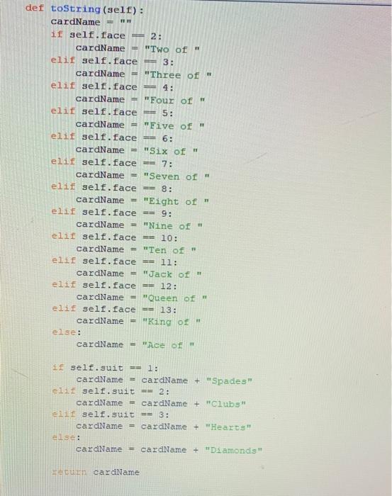 Solved Write a Python application which uses the PlayingCard | Chegg.com