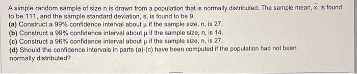 Solved A simple random sample of size n is drawn from a | Chegg.com