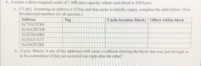 Solved Assume a direct-mapped cache of 1 MB data capacity, | Chegg.com