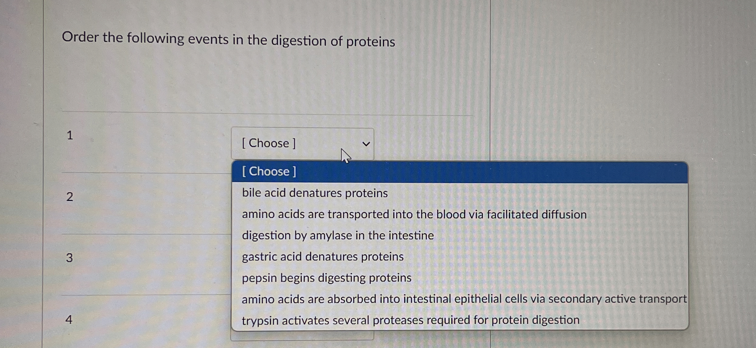 Solved Order the following events in the digestion of | Chegg.com