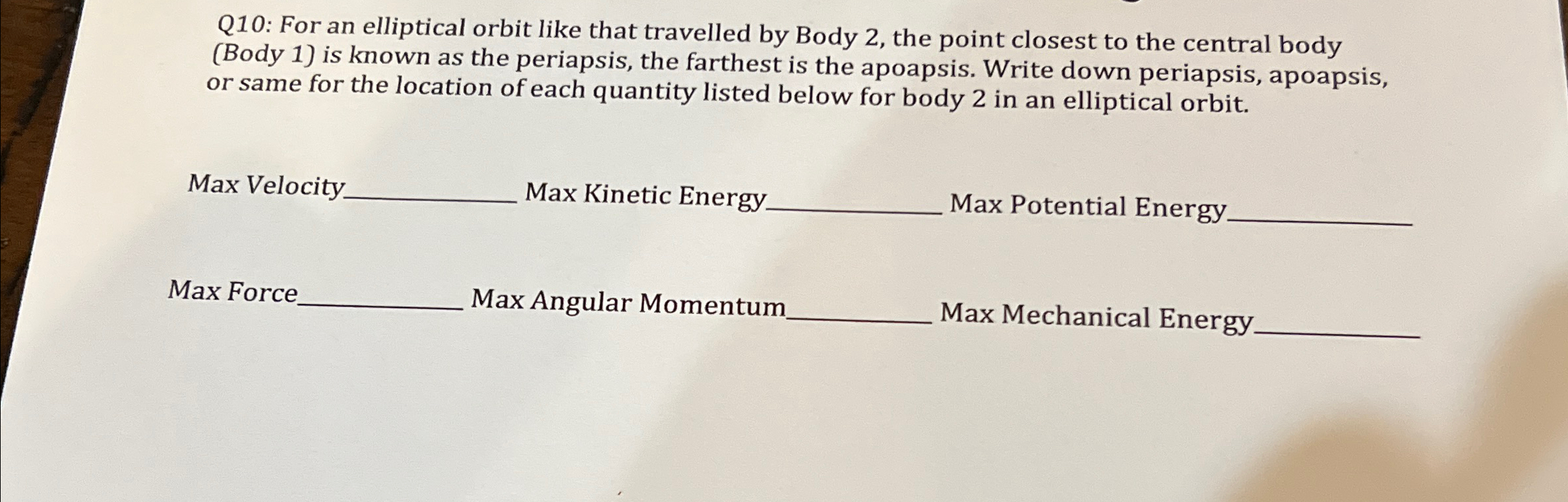 Solved Q10: For an elliptical orbit like that travelled by | Chegg.com