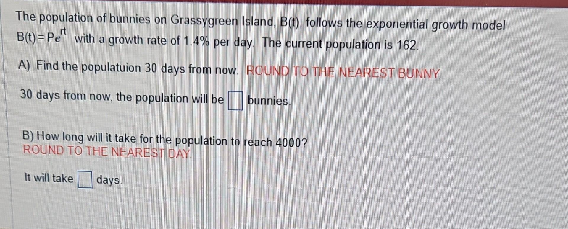 Solved The population of bunnies on Grassygreen Island,