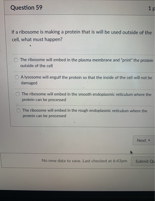 Solved Question 59 1p If a ribosome is making a protein that | Chegg.com