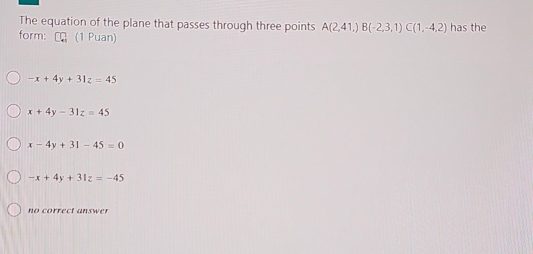 Solved The equation of the plane that passes through three | Chegg.com