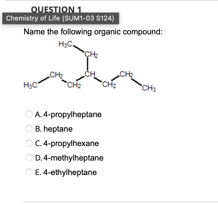 Solved OUESTION 1Chemistry of Life (SUM1-03 ﻿S124)Name the | Chegg.com