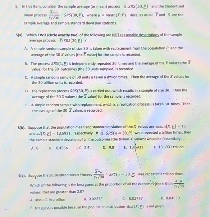 S. In this item, consider the sample average (or | Chegg.com