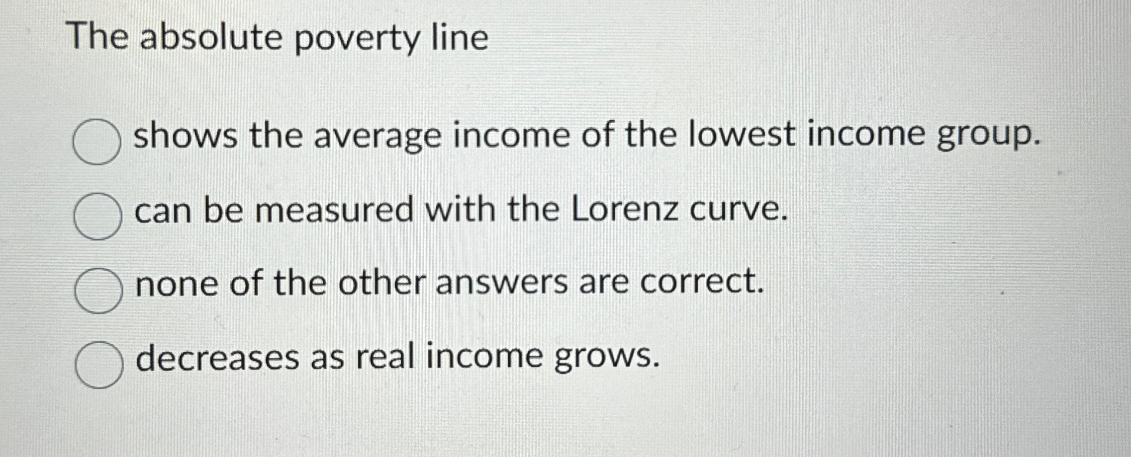 Solved The absolute poverty lineshows the average income of | Chegg.com