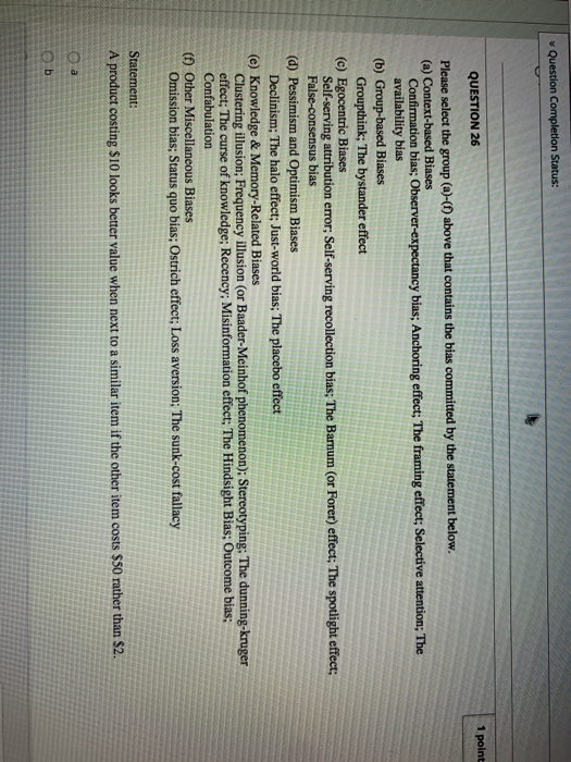 Solved Question Completion Status: 1 point QUESTION 26 | Chegg.com