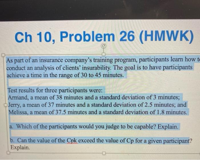 Solved Ch 10 Problem 26 Hmwk As Part Of An Insurance C Chegg Com