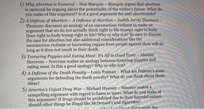 Solved 1) Why Abortion is Immoral - Don Marquis - Marquis | Chegg.com