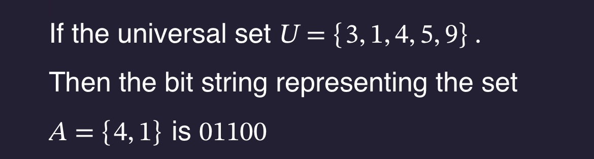 Solved If the universal set U={3,1,4,5,9}.Then the bit | Chegg.com