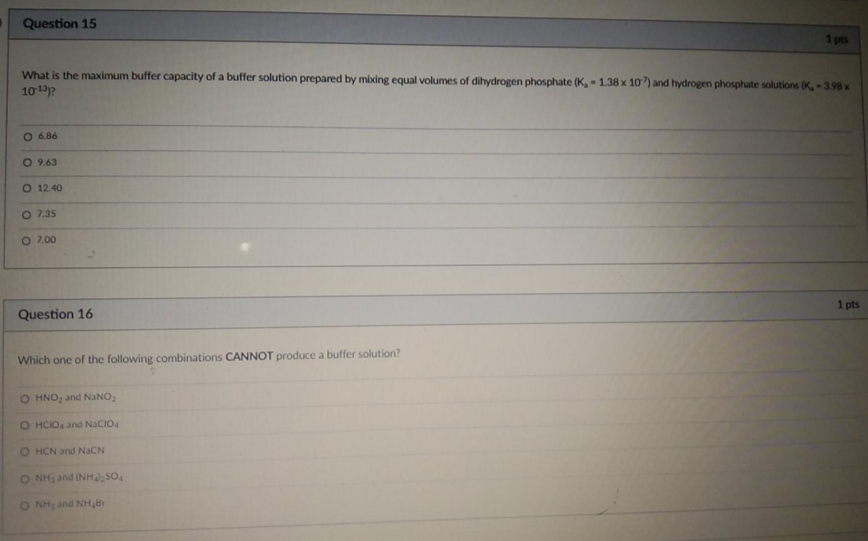 Solved Question 15 1 pts What is the maximum buffer capacity | Chegg.com