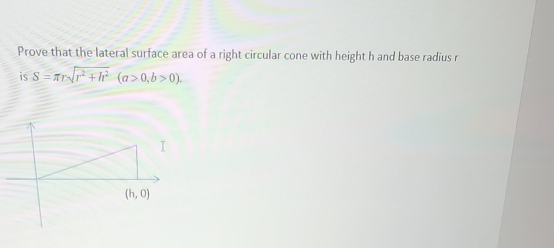 Prove that the lateral surface area of a right circular cone with height \( h \) and base radius \( r \) is \( S=\pi r \sqrt{