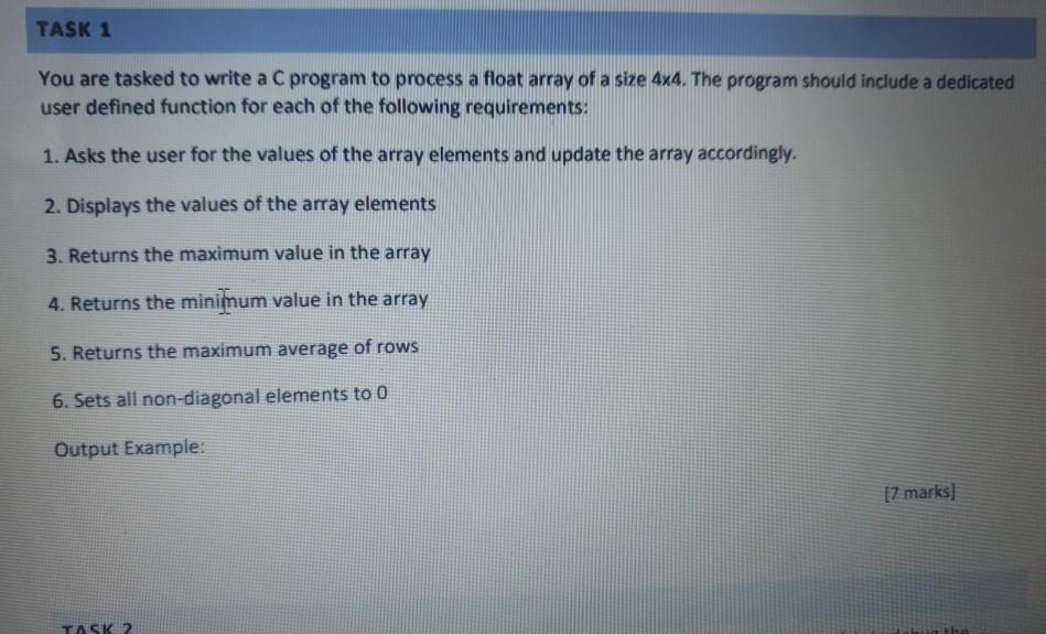 Solved TASK 1 You are tasked to write a C program to process | Chegg.com