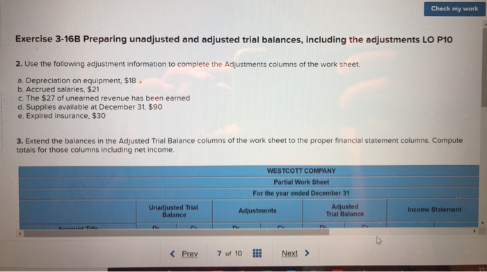 Solved Check My Work Exercise 3 16B Preparing Unadjusted And Chegg