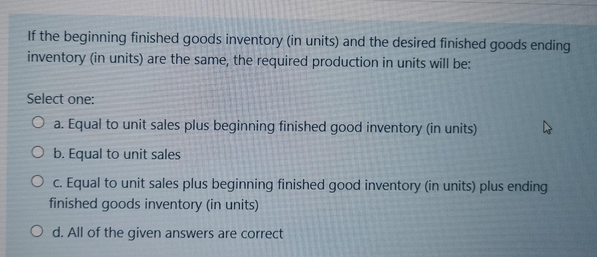 Solved If the beginning finished goods inventory (in units)