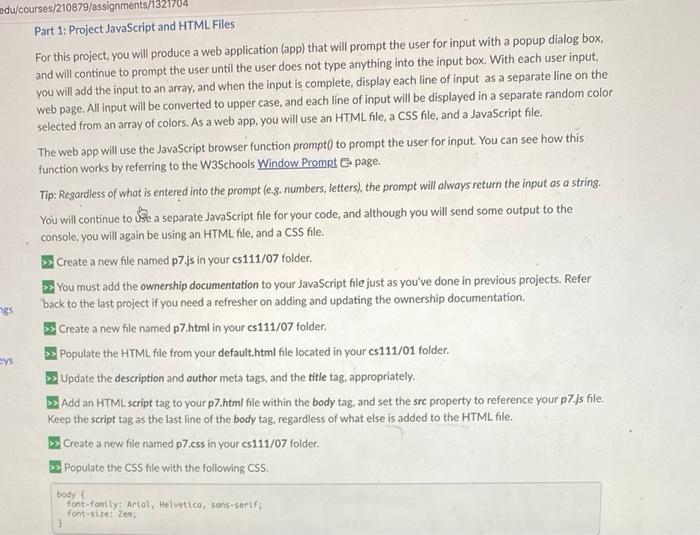 Solved Part 1: Project JavaScript and HTML Files For this | Chegg.com