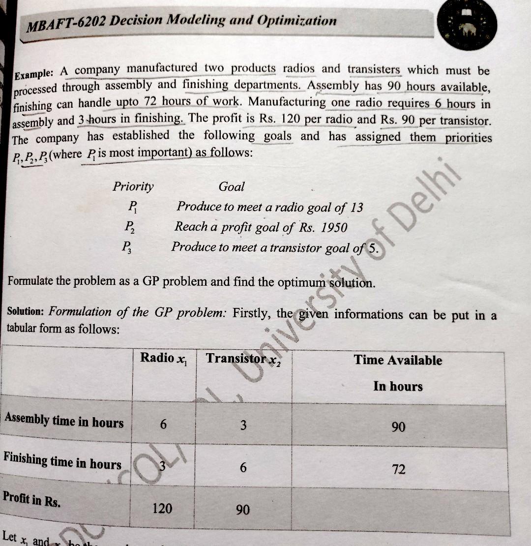 Solved Example: A company manufactured two products radios | Chegg.com