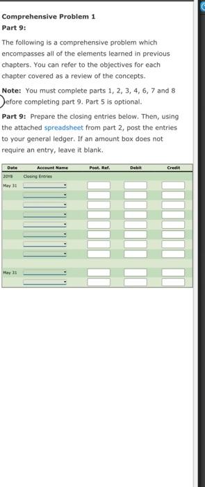 Comprehensive Problem 1 Part 9: The following is a | Chegg.com