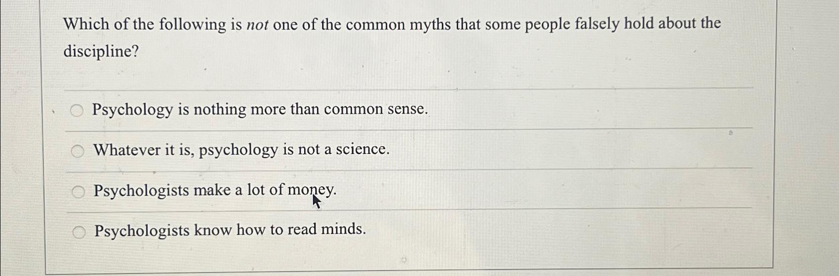 Solved Which of the following is not one of the common myths | Chegg.com