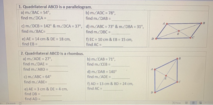 Solved B 1. Quadrilateral ABCD Is A Parallelogram. A) MZBAC | Chegg.com