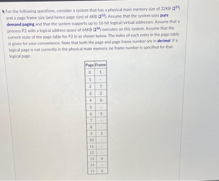 Solved For the following questions, consider a system that | Chegg.com