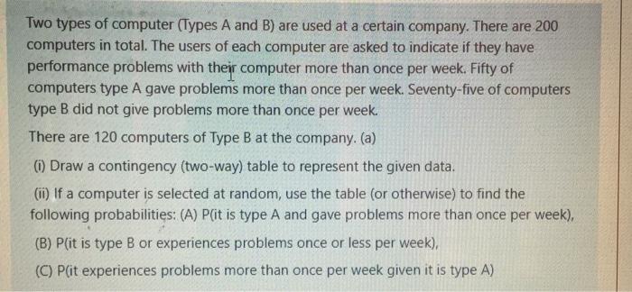 Solved Two types of computer (Types A and B) are used at a | Chegg.com