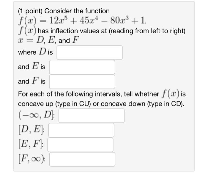 Solved ( 1 point) Consider the function | Chegg.com