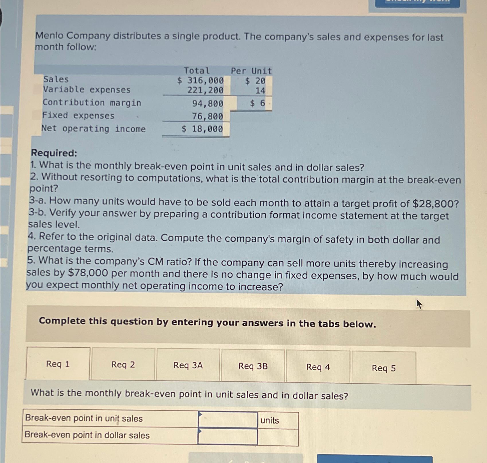 Menlo Company distributes a single product. The | Chegg.com