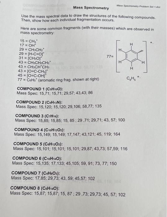 Organic Chemistry Mass Spectrometry Problem. I Only | Chegg.com