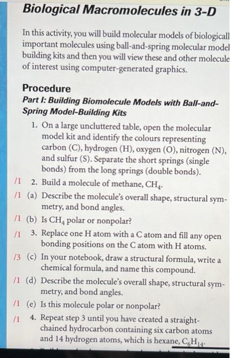 Solved Biological Macromolecules In 3-D In This Activity, | Chegg.com