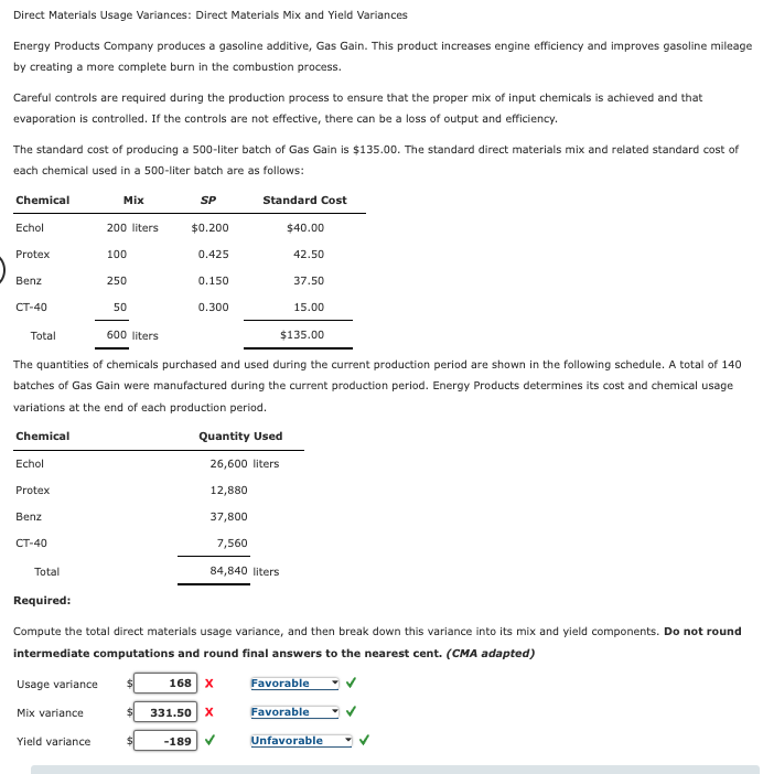 Direct Material Yield Variance Solved Direct Materials Usage Variances: Direct Materials | Chegg.com