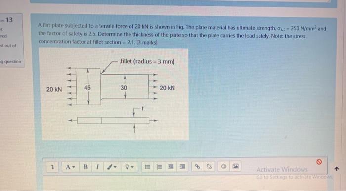 Solved on 13 red Atlat plate subjected to a tensile force of | Chegg.com
