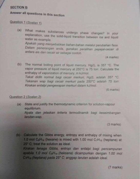 Solved SECTION B Answer All Questions In This Section. | Chegg.com
