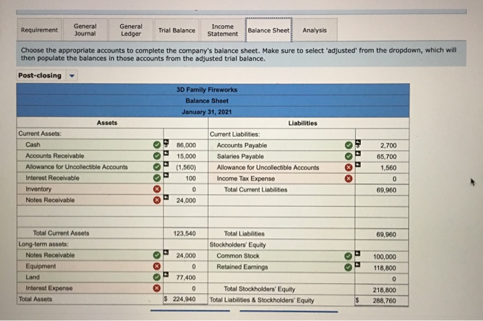 Requirement general journal general ledger trial balance income statement balance sheet analysis choose the appropriate accou