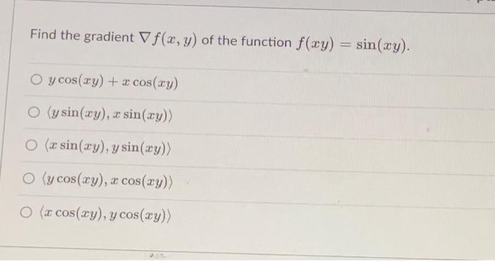 find the gradient of the function sin x cos y
