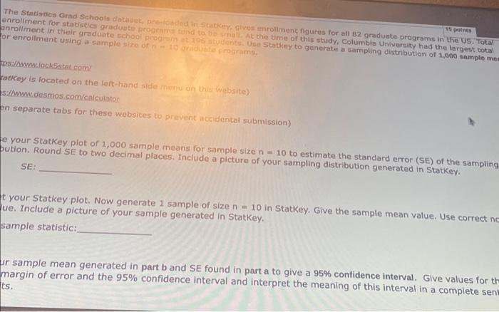 15 points The Statistics Grad Schools dataset, | Chegg.com