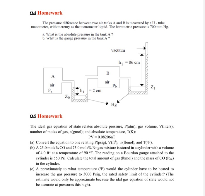 Solved 0.4 Homework The pressure difference between two air | Chegg.com