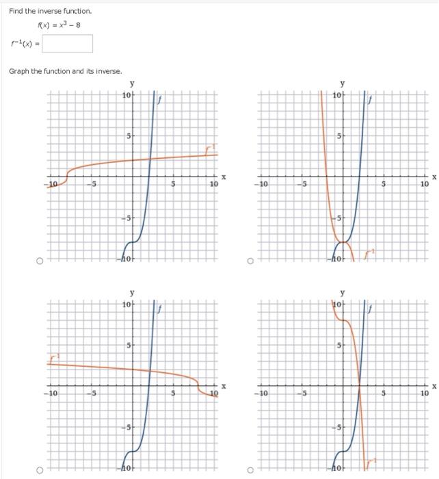 Solved Find The Inverse Function F X X3−8 F−1 X Graph