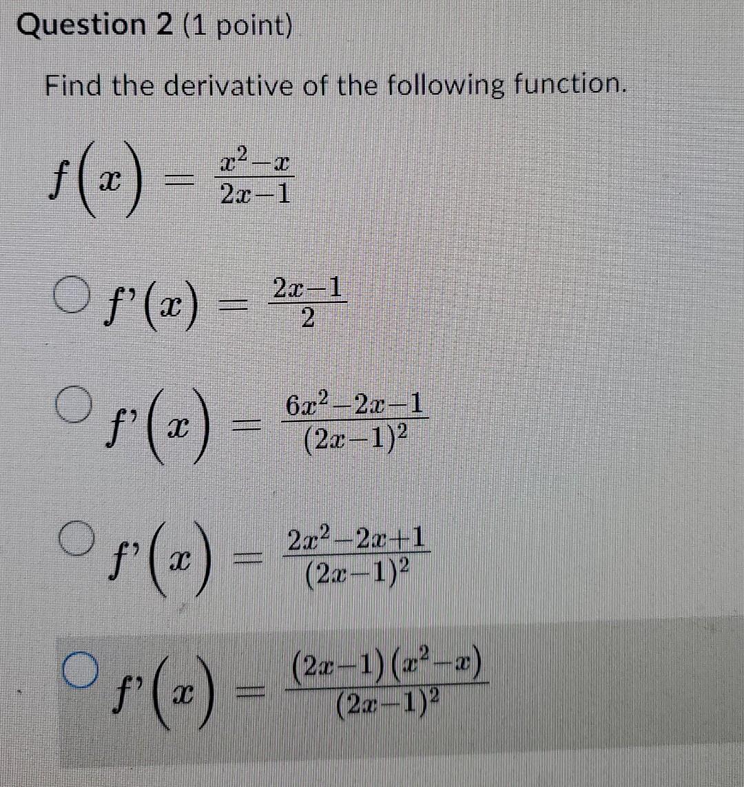 Solved Find the derivative of the following function. | Chegg.com