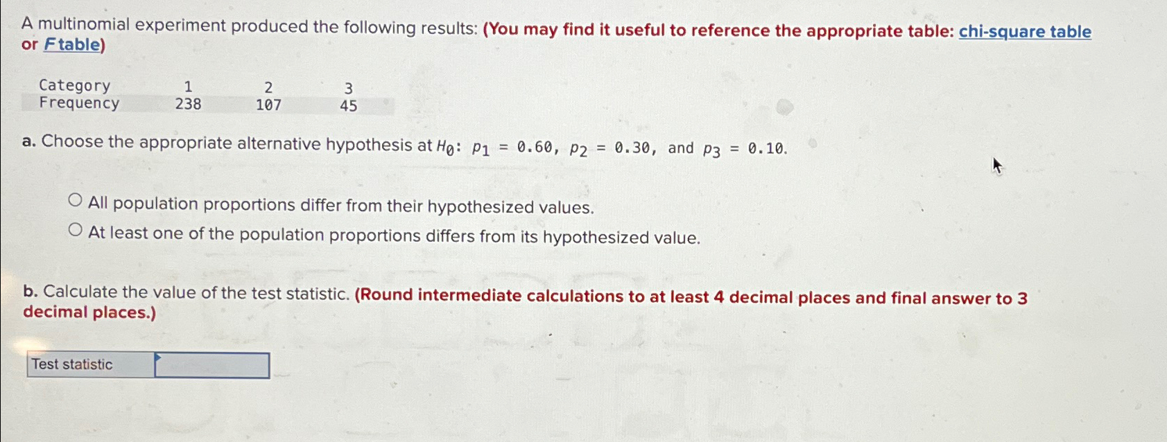 Solved A multinomial experiment produced the following | Chegg.com