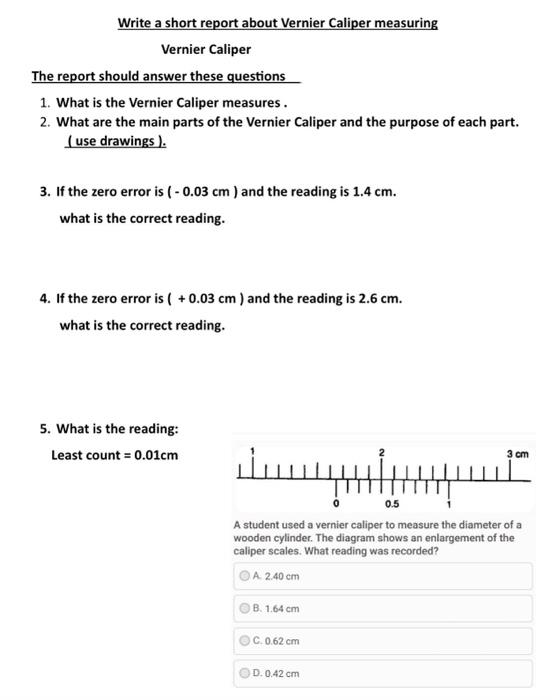 Write a short report about Vernier Caliper measuring