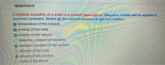 Solved QUESTION 9 Complete solubility of a solid in a | Chegg.com