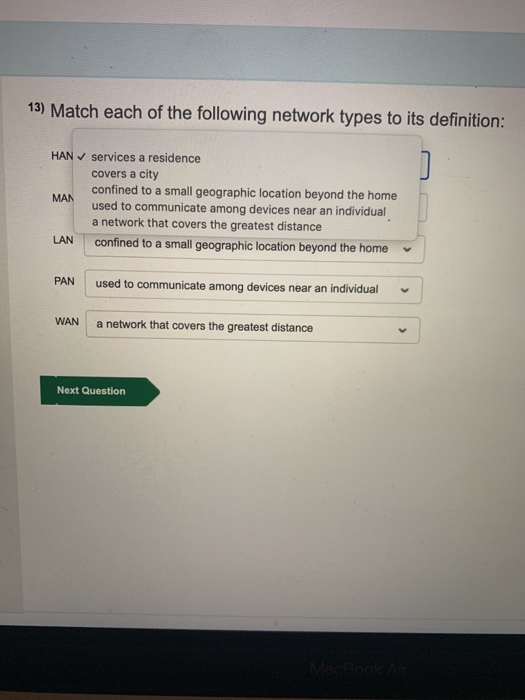 Solved 13) Match each of the following network types to its | Chegg.com
