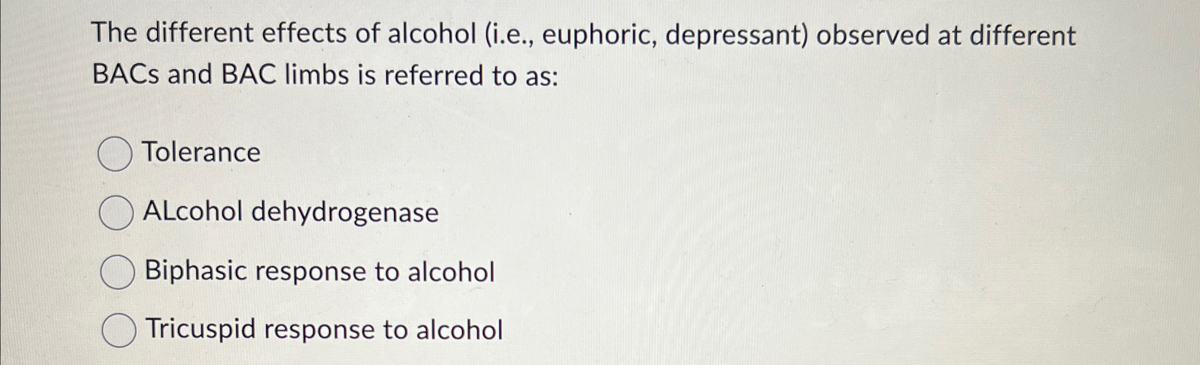 Solved The different effects of alcohol (i.e., ﻿euphoric, | Chegg.com