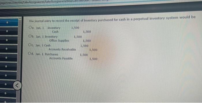 Solved The journal entry to record the receipt of inventory Chegg com