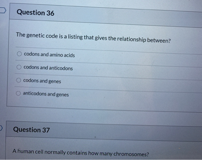 Solved Question The Genetic Code Is A Listing That Gives Chegg Com