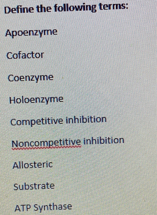 Solved Define The Following Terms Apoenzyme Cofactor Coe Chegg Com