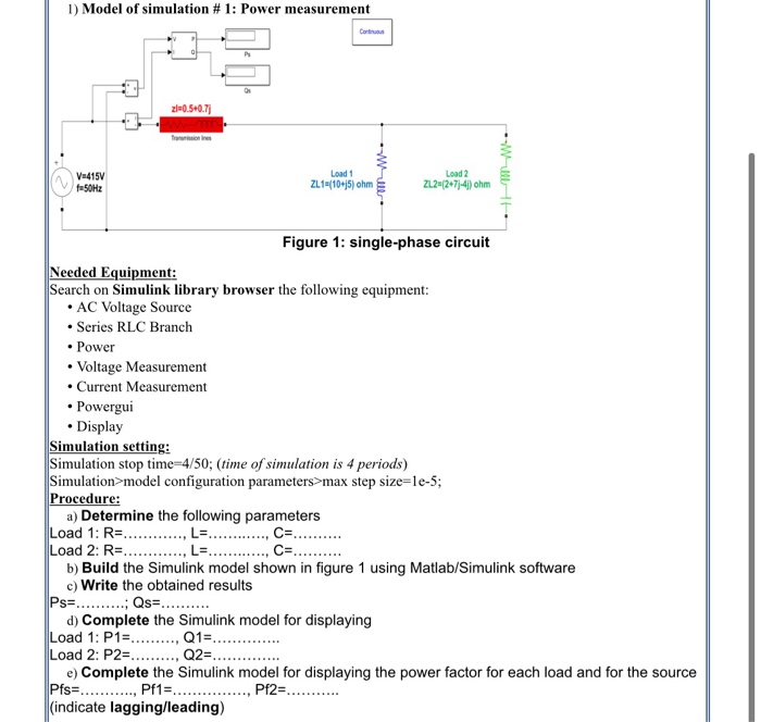 Solved 1) Model of simulation # 1: Power measurement con | Chegg.com