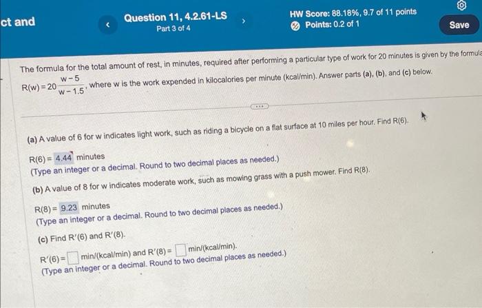 Solved The formula for the total amount of rest, in minutes, | Chegg.com